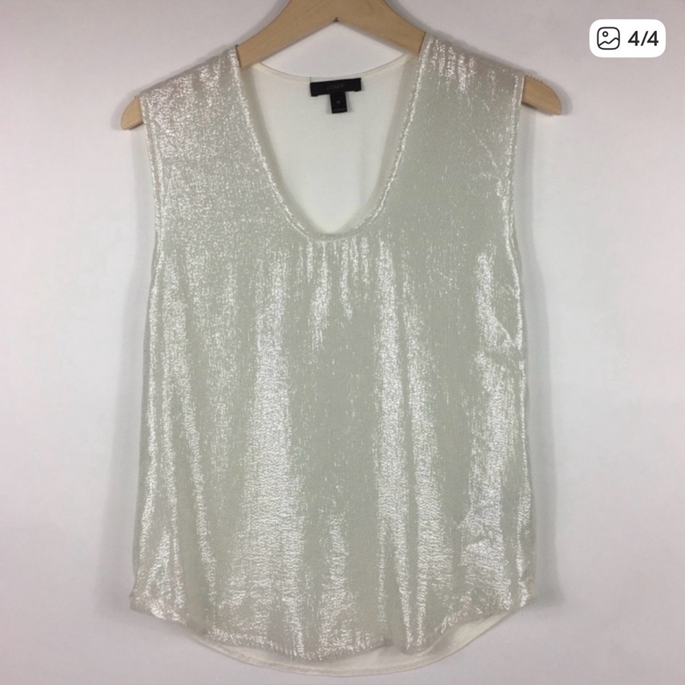 J.Crew White Sleeveless Top | Metallic Shell Detail | Summer Chic | Size XS